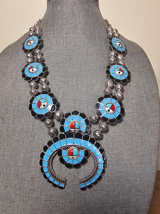 Blue sunface necklace